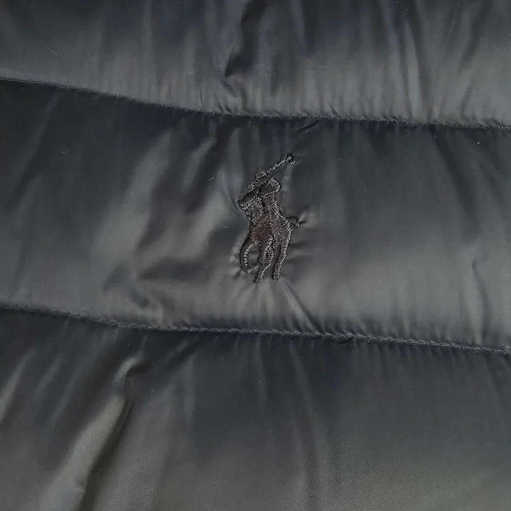 Polo Ralph Lauren Down Hybrid Jacket Sz M Blue‎ Camo Logo Quilt Preppy Old Money